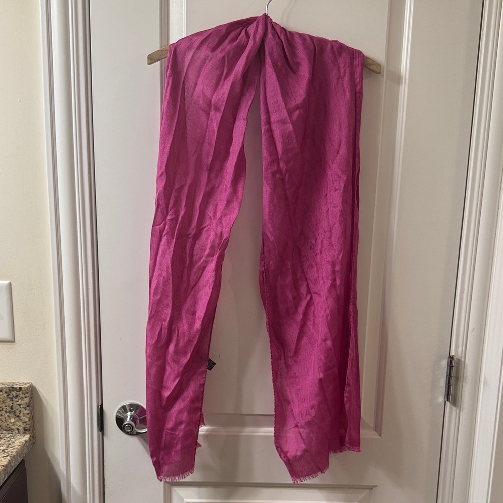 Longchamp Silk Cashmere Blend Fuchsia Magenta Pink Scarf